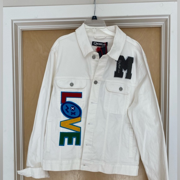NWT Q Design Lab statement white denim LOVE jacket - Picture 1 of 6